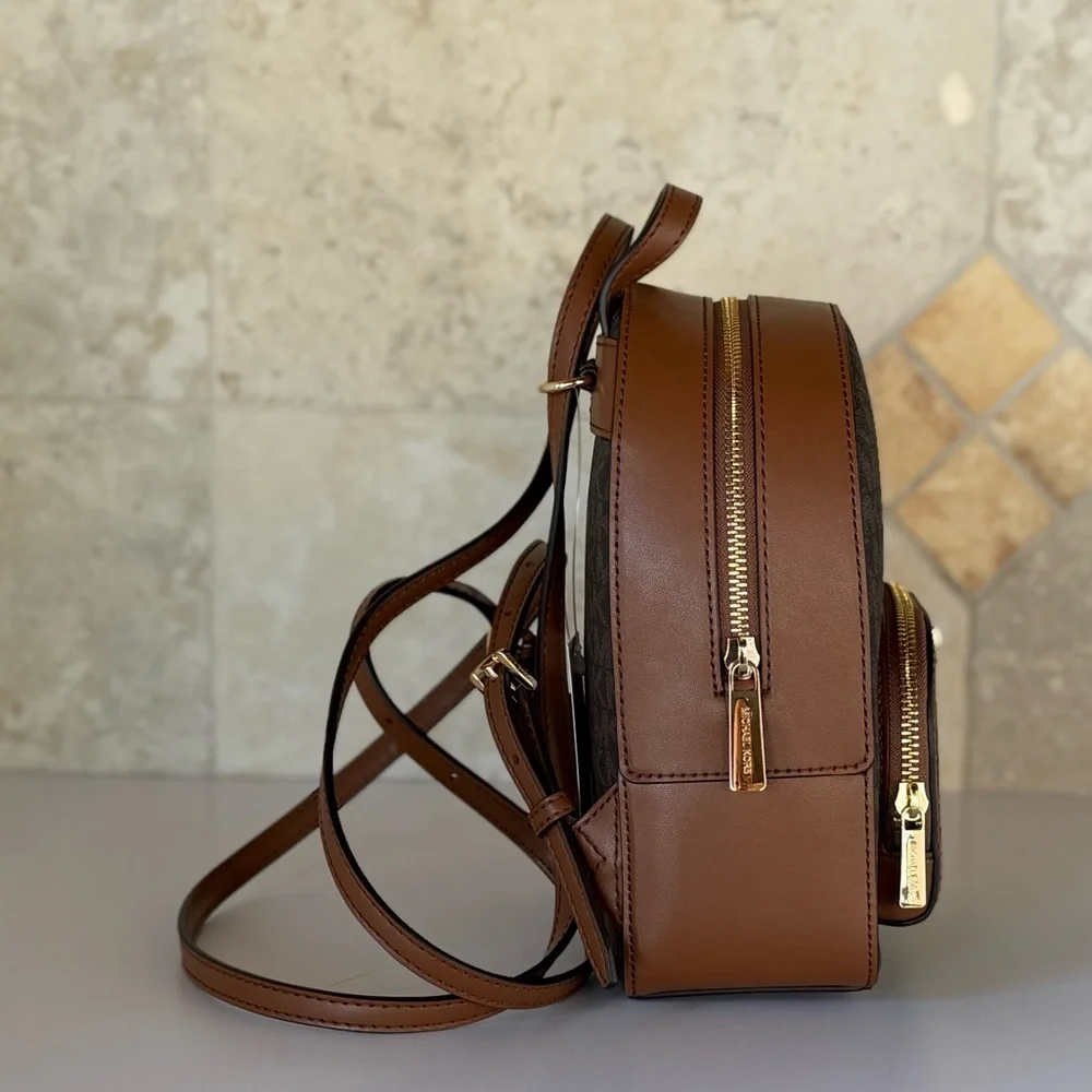 Michael Kors Brown Logo Mini Backpack with Dark Brown Trim